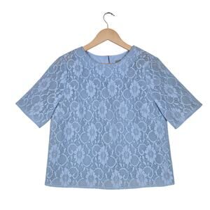 ASOS Lace Top 8 Blue Floral Short Sleeve Romantic Coquette Pastel Dainty
